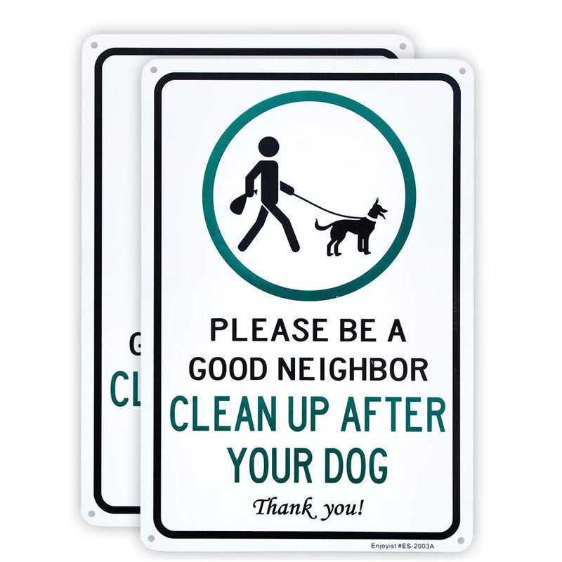 Enjoyist 2 Pack Clean Up After Your Dog Sign, Clean Up After Your Pets, Be a Good Neighbor Sign, 12"x 8" .040 Rust Free Aluminum â€“ Reflective, UV Protected and Weatherproof - Image 1